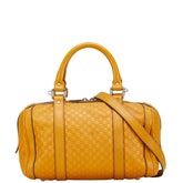 グッチ マイクログッチシマ ミニボストンバッグ ショルダーバッグ 2WAY 269876 ブラウン イエロー レザー レディース GUCCI 【中古】